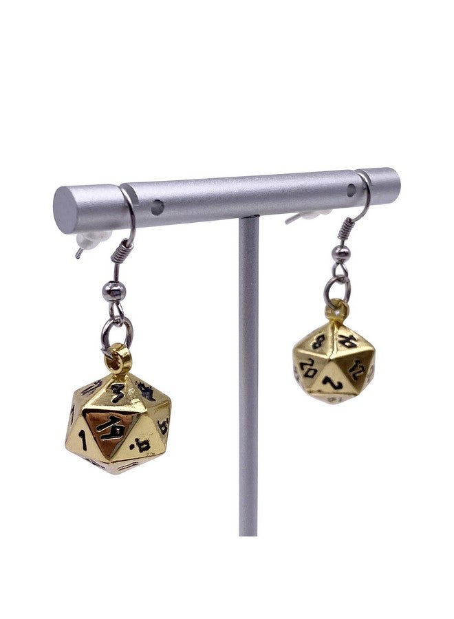 Norse Foundry Norse Foundry Dead Mans Gold D20 Mini Metal Polyhedral Earrings | 10mm Ioun Stones | Fashion Wear for RPG Players  - Image 2