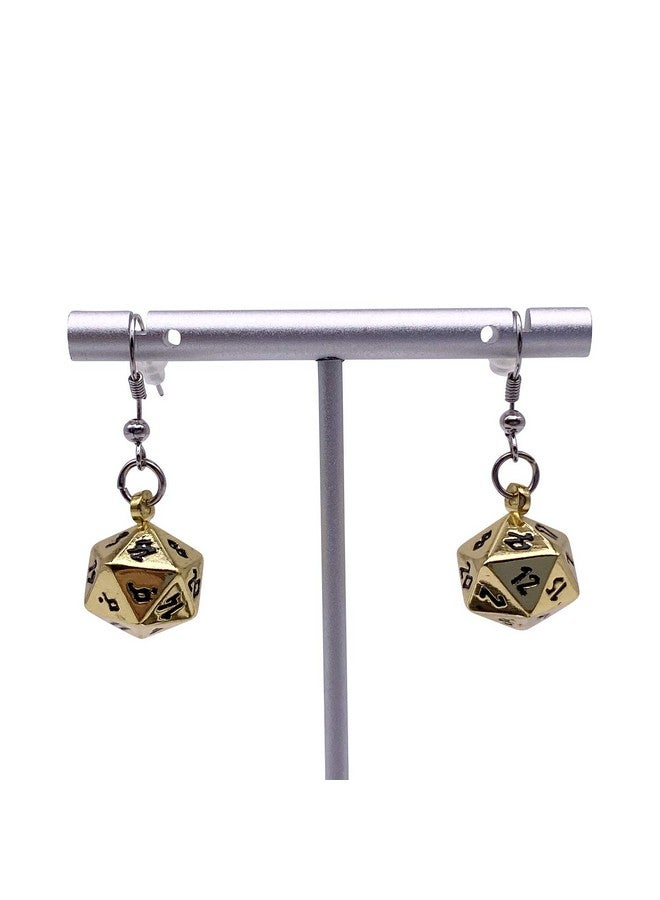 Norse Foundry Norse Foundry Dead Mans Gold D20 Mini Metal Polyhedral Earrings | 10mm Ioun Stones | Fashion Wear for RPG Players  - Image 1