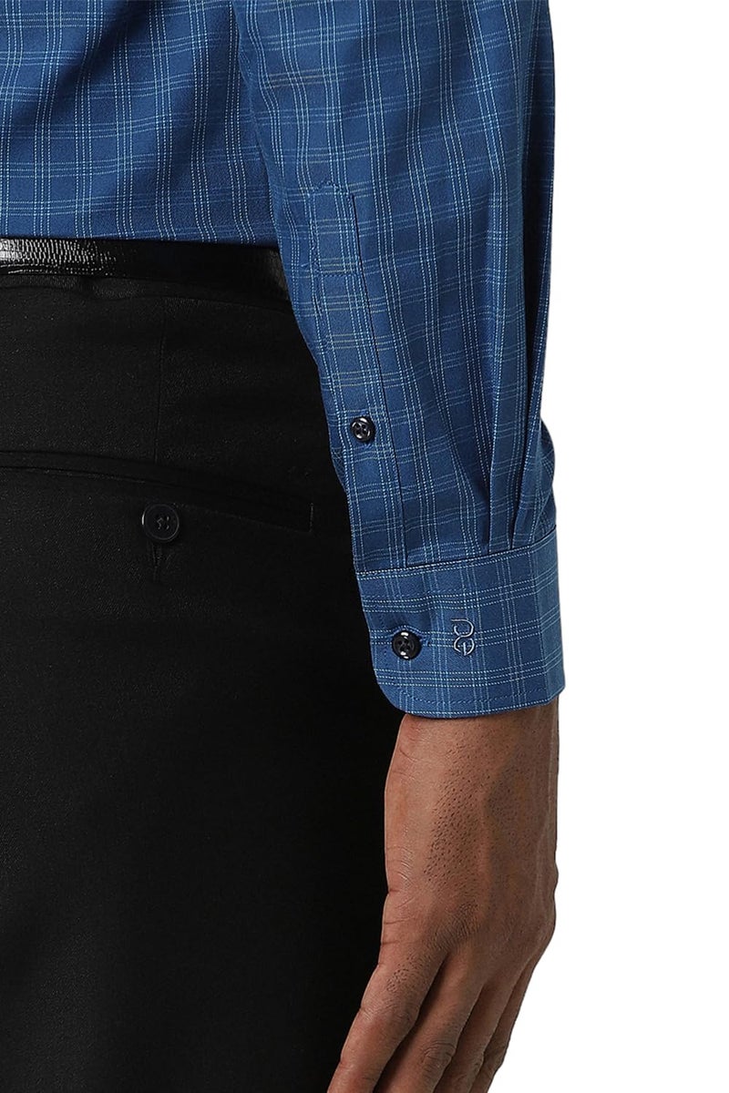Peter England Men's Checks Shirts Dark Blue - Image 5