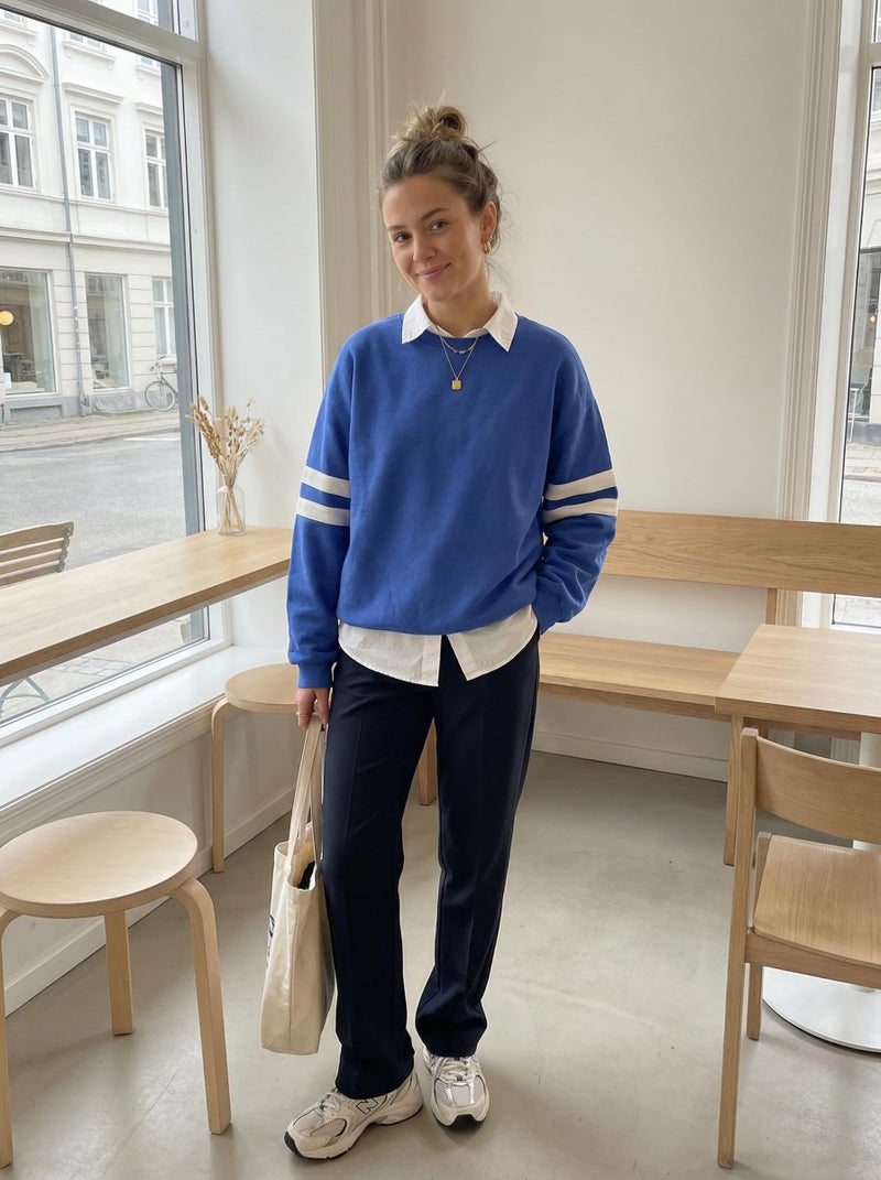KevaMolly Womens Varsity Striped Oversized Sweatshirt Drop Shoulder Long Sleeve Casual Fashion Pullover Top Sky Blue S - Image 5