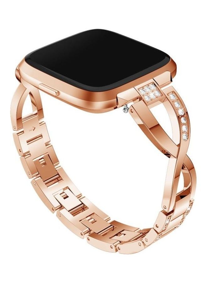 NIBEMINENT X-Shaped Diamond-Studded Solid Stainless Steel Wrist Strap Watch Band For Fitbit Versa Lite Rose Gold - Image 1