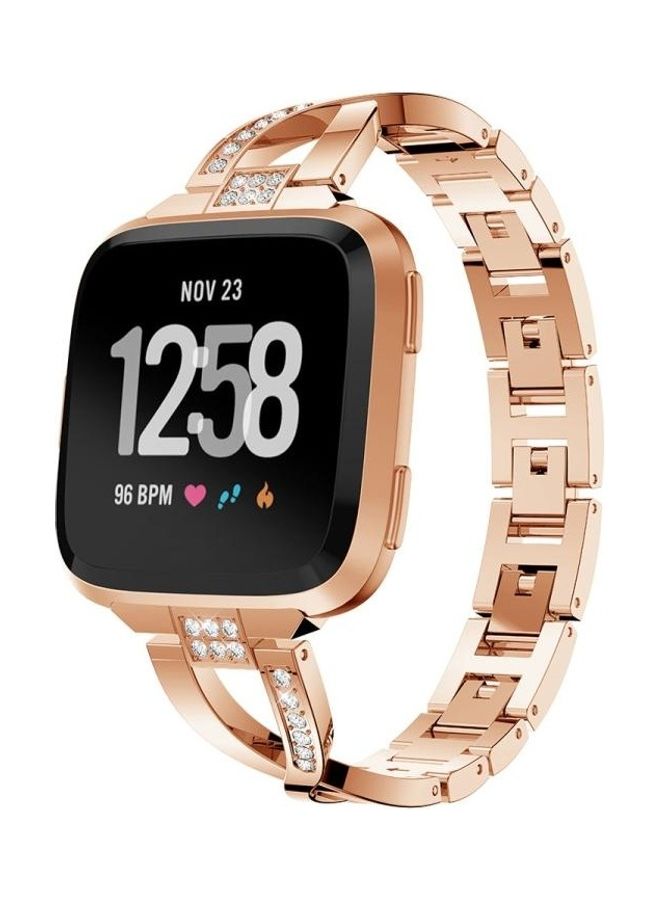 NIBEMINENT X-Shaped Diamond-Studded Solid Stainless Steel Wrist Strap Watch Band For Fitbit Versa Lite Rose Gold - Image 2