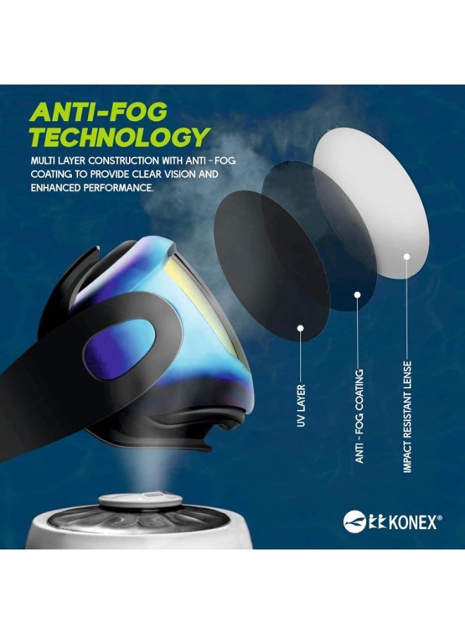 KONEX Anti-Fog Premium Swimming Goggles for Men & Women with UV Protection | Comes with Ear Plugs & Nose Pin | Ideal for Children & Adults (Mercury) - Image 4