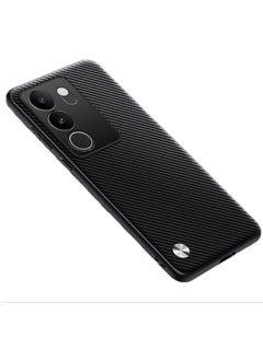 Case Compatible with VIVO V29 5G, PU leather + Hard PC Cover, Special Leather Texture Phone Case, Anti-Fingerprint, Anti-Scratch - black - 1