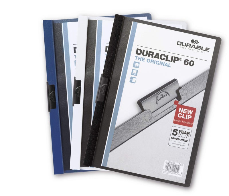 ديورابل مجلد ملفات DURACLIP® 60 ورقة مقاس A4 | وجه شفاف وظهر ملون، مشبك فولاذي نابض لتثبيت آمن، لا حاجة للثقب، ضمان 5 سنوات، عبوة تجزئة 5 قطع، مثالي للاجتماعات والتدريب، أبعاد 219×310×8 مم — ديوريبل - Image 4