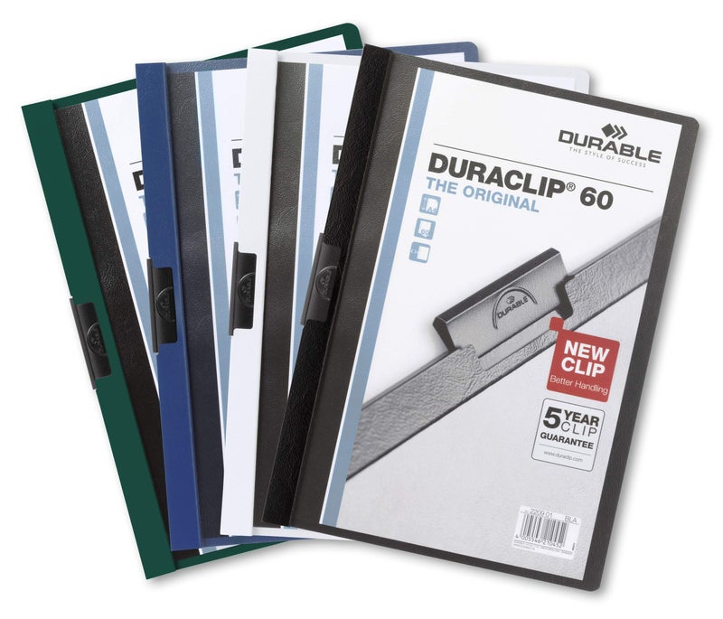 ديورابل مجلد ملفات DURACLIP® 60 ورقة مقاس A4 | وجه شفاف وظهر ملون، مشبك فولاذي نابض لتثبيت آمن، لا حاجة للثقب، ضمان 5 سنوات، عبوة تجزئة 5 قطع، مثالي للاجتماعات والتدريب، أبعاد 219×310×8 مم — ديوريبل - Image 3