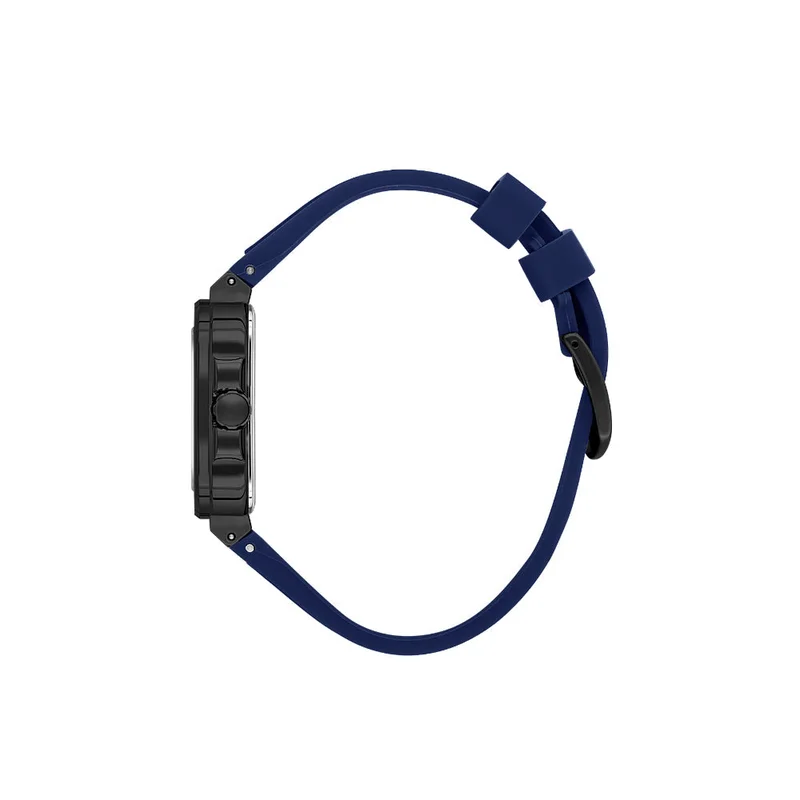 DANIEL KLEIN Men's Silicone Band Black Brass Case Analog Dark Blue Square Emboss Dial Japanese Quartz Premium 50 Meters Water Resistant