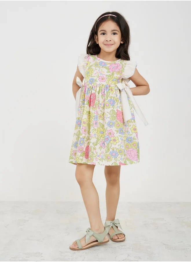Styli Bow Tie Ruffle Hem Smock Dress