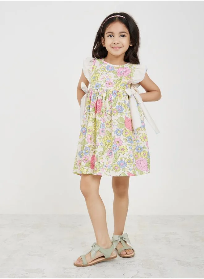 ستايلي Styli  Bow Tie Ruffle Hem Smock Dress