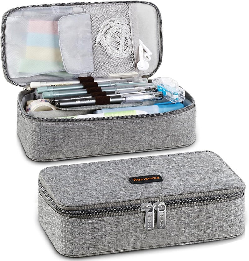 HOME CUBE Pencil Case Capacious Pen Pencil Holder Box Makeup Pens Pouch Oxford Cloth Bag Large Storage Stationery Organizer with Zipper for School & Office - Gray - Image 1