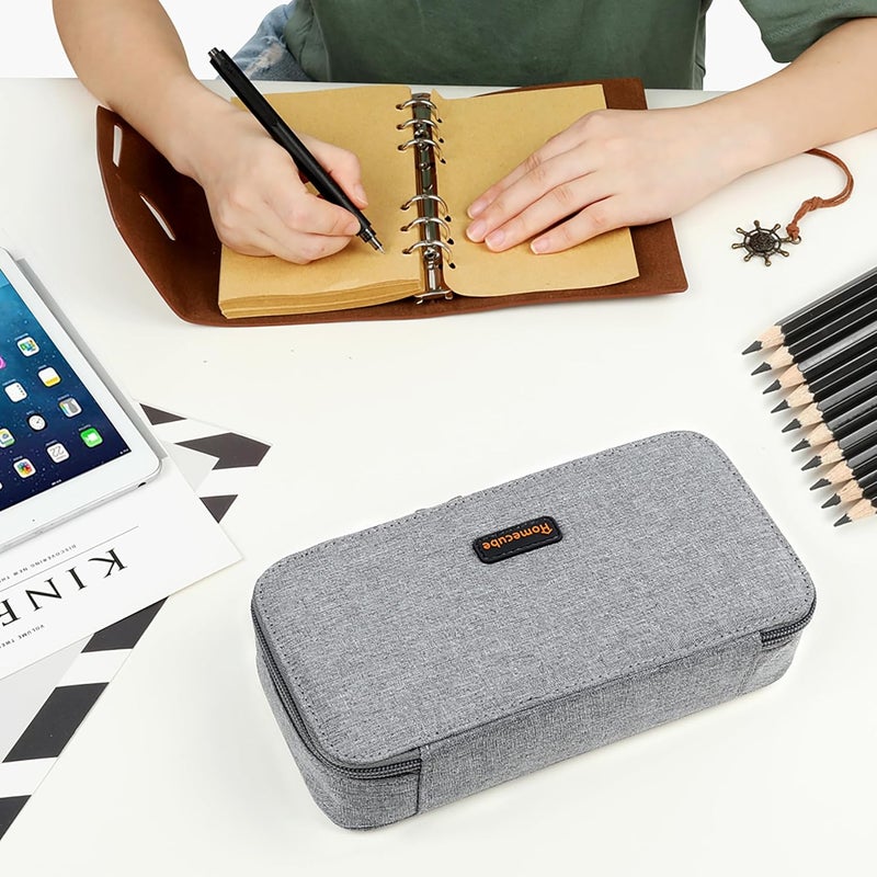 HOME CUBE Pencil Case Capacious Pen Pencil Holder Box Makeup Pens Pouch Oxford Cloth Bag Large Storage Stationery Organizer with Zipper for School & Office - Gray - Image 2