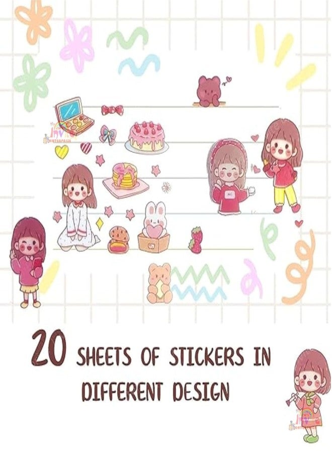 Funspark Cute Colourful 8 Sheet Kawaii Sticker Set – Cartoon Girl, Sweet & Pastel Self-Adhesive Decorative Stickers for Kids Scrapbook, Diary, Planner & DIY Crafts - Image 4
