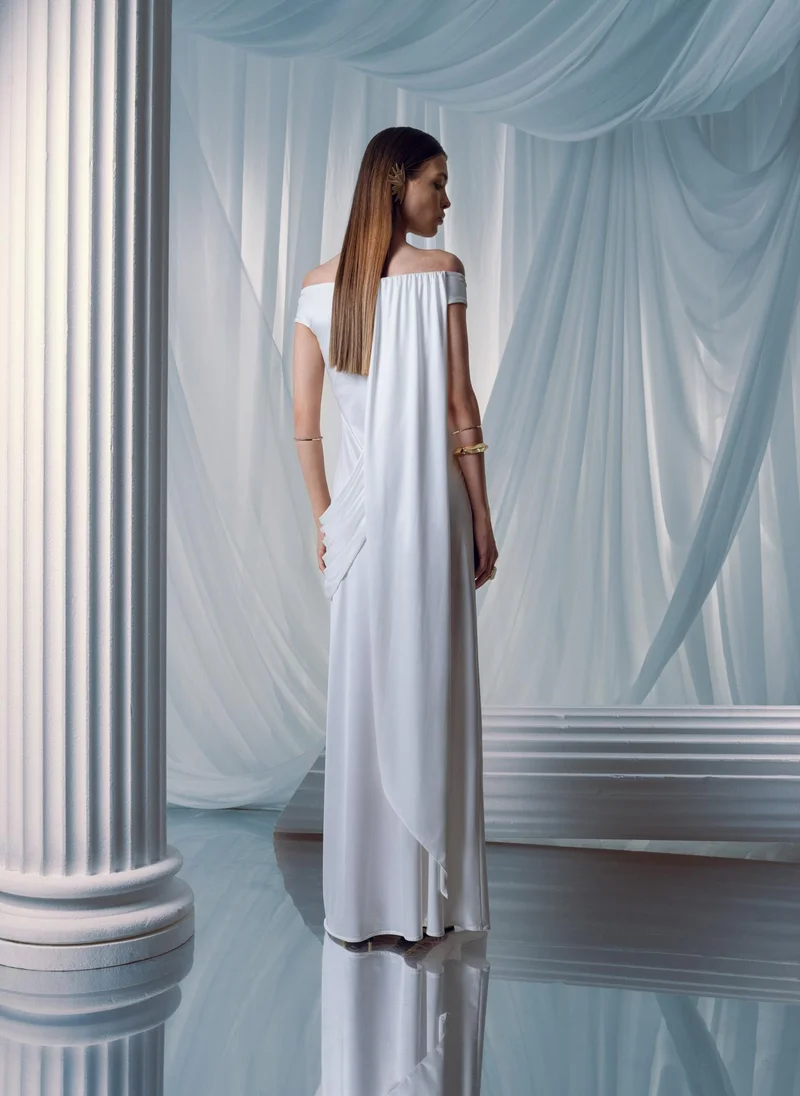 Lichi  Maxi dress with open shoulders and draping for Women | Best Price UAE