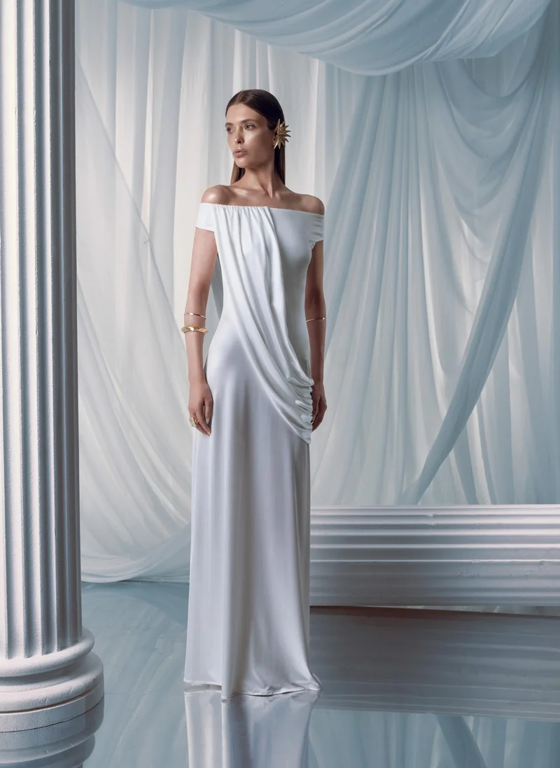 Lichi  Maxi dress with open shoulders and draping for Women | Best Price UAE