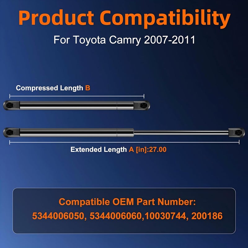 Euplokeer Qty (2) 6333 Hood Strut Lift Support Compatible with 2007-2011 Toyota Camry SE/XLE/CE/LE/Base/Hybrid, Bonnet Shock Strut Replace OE# 53450-06040 53440-06050 Balanced weight - Image 2