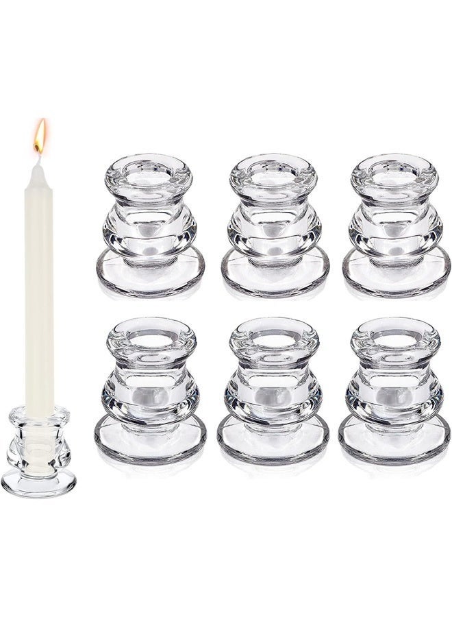 Glass Taper Candleholders - Clear Small Candlestick Holder Bulk, Set of 6 Clear Candleholders for Taper Candles Small Table, Glass Candlestick Holders - Image 1