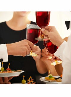 Excefore Plastic Glasses 20 pieces Gold Glitter Premium Glass for Wedding Anniversary Garden Barbecue Party 190ml  - Image 3