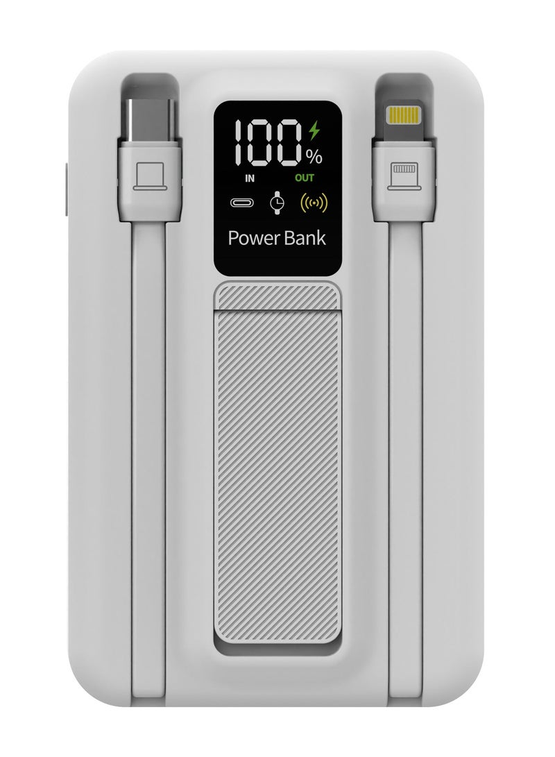 porodo 10000 mAh MagSafe Power Bank 10000mAh PD 22.5W Fast Charging Powerbank, Built-in Type-C & Lighting Cables, Digital Display, 15W Wireless Charging, Simultaneous Charging, Magnetic Power Bank - White - Image 5