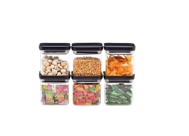 Entisia Plastic Push Kitchen Storage Containers, Multipurpose Square Shaped Kitchen Storage Jar Set, Transparent Unbreakable BPA Free Pantry Organizer with Push Cap Airtight Lid for Home(500ML-6 PCS) - Image 2