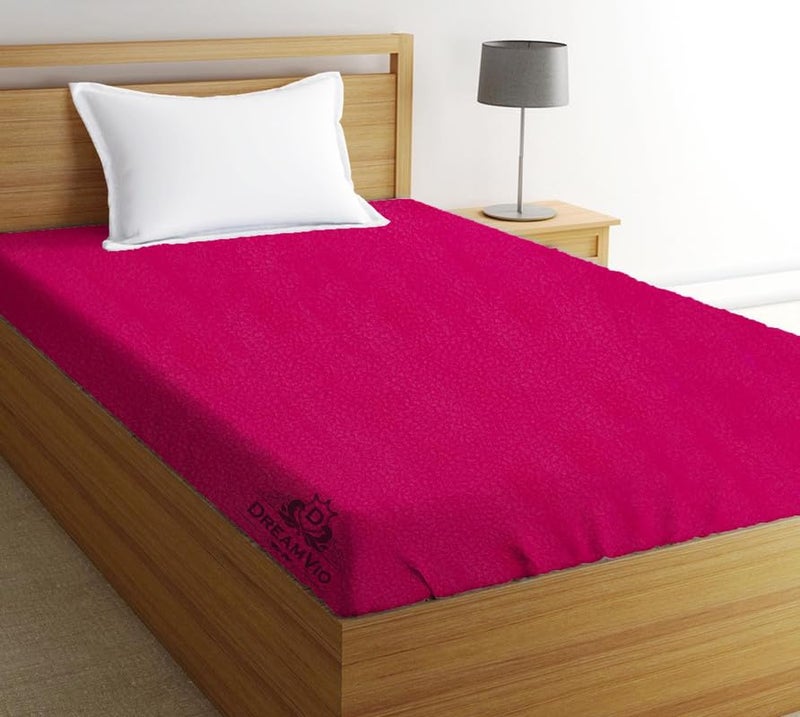 DREAMVIO Cotton Extra Absorbent Waterproof Quick Dry Sheet for Baby Anti Piling Fleece Washable Mattress & Bed Protector Sheet for Toddler Children Single Bed Size, 140x220 cm Pink - Image 1
