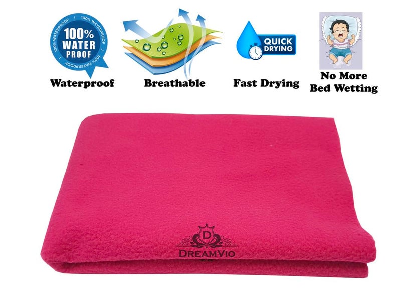 DREAMVIO Cotton Extra Absorbent Waterproof Quick Dry Sheet for Baby Anti Piling Fleece Washable Mattress & Bed Protector Sheet for Toddler Children Single Bed Size, 140x220 cm Pink - Image 3