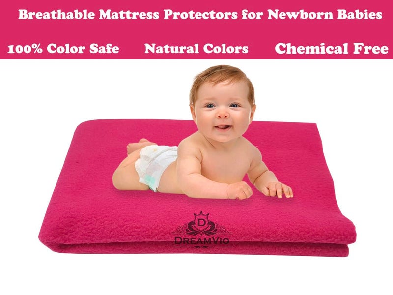DREAMVIO Cotton Extra Absorbent Waterproof Quick Dry Sheet for Baby Anti Piling Fleece Washable Mattress & Bed Protector Sheet for Toddler Children Single Bed Size, 140x220 cm Pink - Image 4