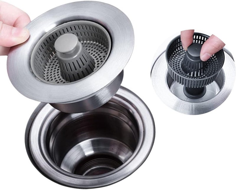 SIMESTICH سيمستيتش مصفاة ومسدس حوض من الفولاذ المقاوم للصدأ 3 في 1 - نوع ضغط مضاد للرائحة، مضاد للاحتباس لمساعدة تصريف حوض المطبخ - Image 1