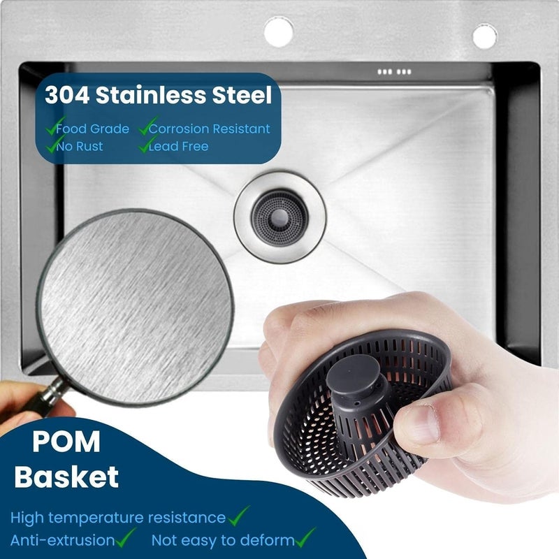 SIMESTICH سيمستيتش مصفاة ومسدس حوض من الفولاذ المقاوم للصدأ 3 في 1 - نوع ضغط مضاد للرائحة، مضاد للاحتباس لمساعدة تصريف حوض المطبخ - Image 3