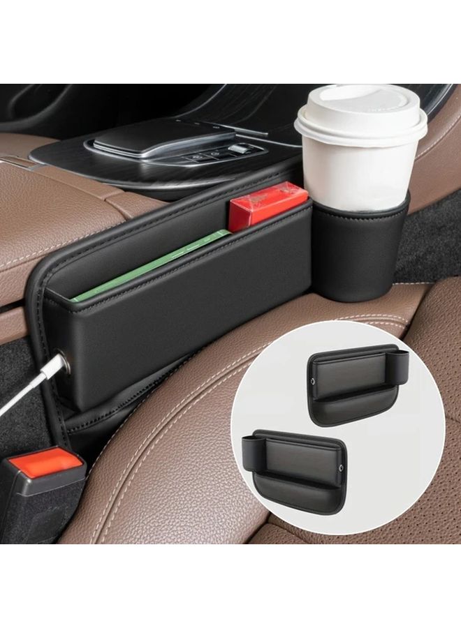 2 Pack Faux Leather Car Seat Gap Filler Storage Box for Phones Cups Accessories - Image 3