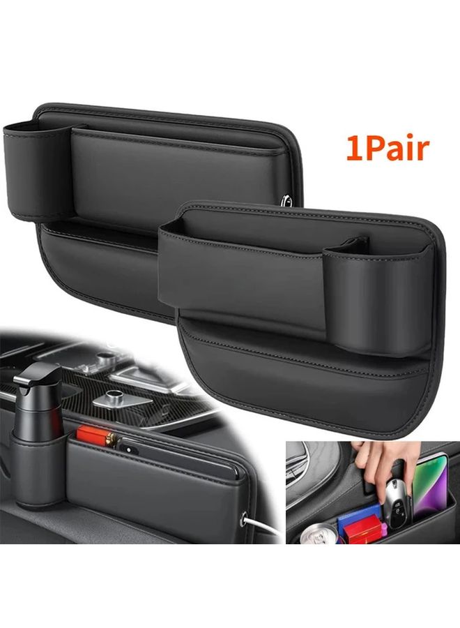 2 Pack Faux Leather Car Seat Gap Filler Storage Box for Phones Cups Accessories - Image 1
