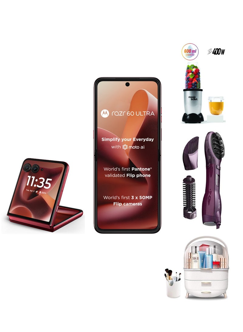 Motorola Razr 60 Ultra Rio Red Bundle With Makeup Organizer, Hair styler And 4-piece Blender - Image 1