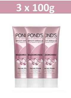 Pond's Bright Miracle Ultimate Clarity Niasorcinol Facial Foam with 20X Brightening & Nourishment Power 100g X 3  - Image 1