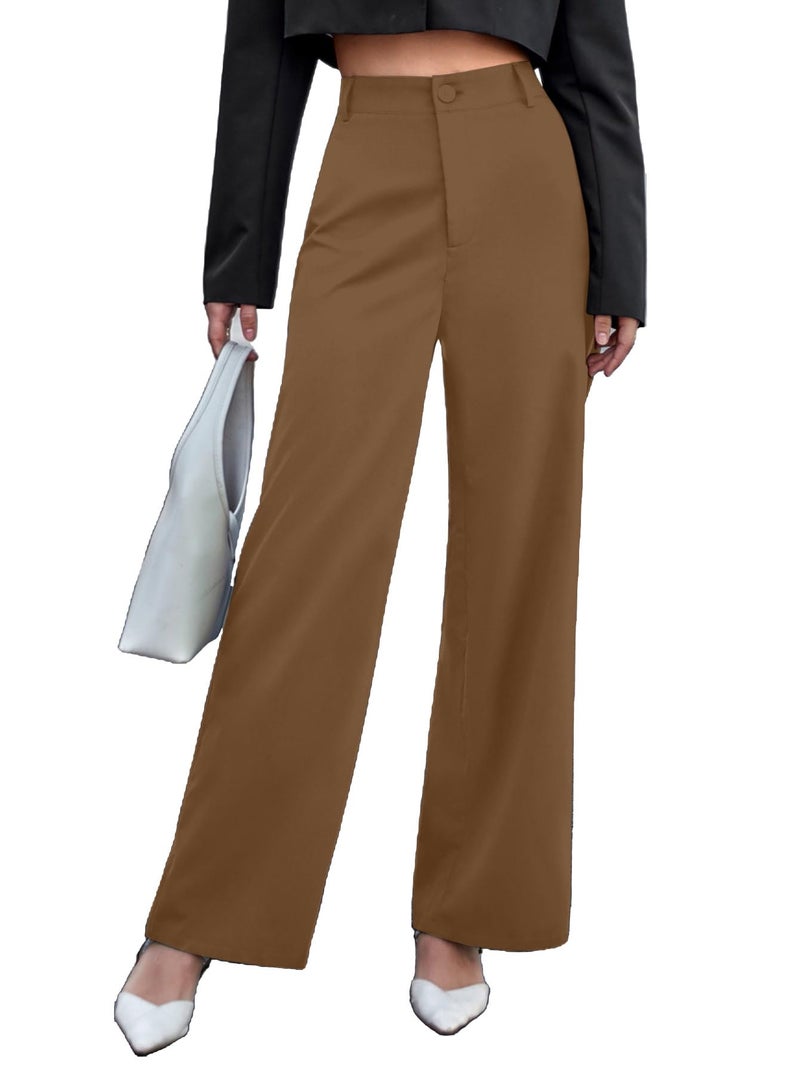 Aahwan Solid Brown High Rise Wide Leg Pants For Women's & Girls' (233-Brown-Xs) - Image 1