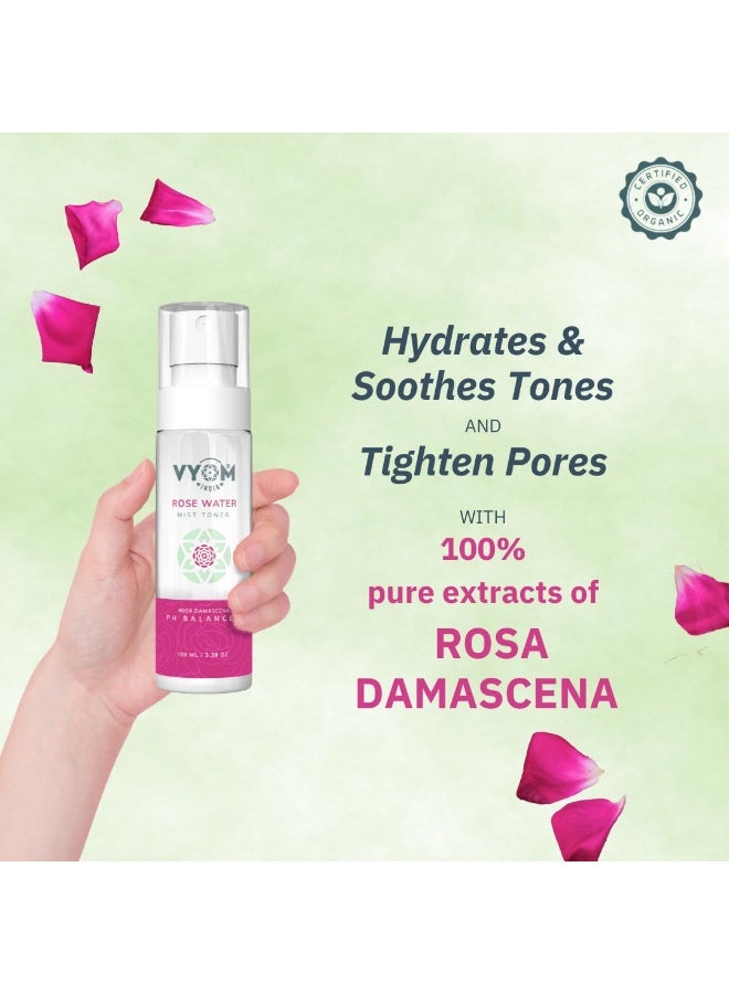VYOM India Rose Water Toner Spray, Gulab Jal, 100% Pure extract of Rosa Damascena in Rose Water Mist Spray, Hydrating Toner, Tightens Pores, Organic, Natural, Herabal & Plant based -100ML - Image 3