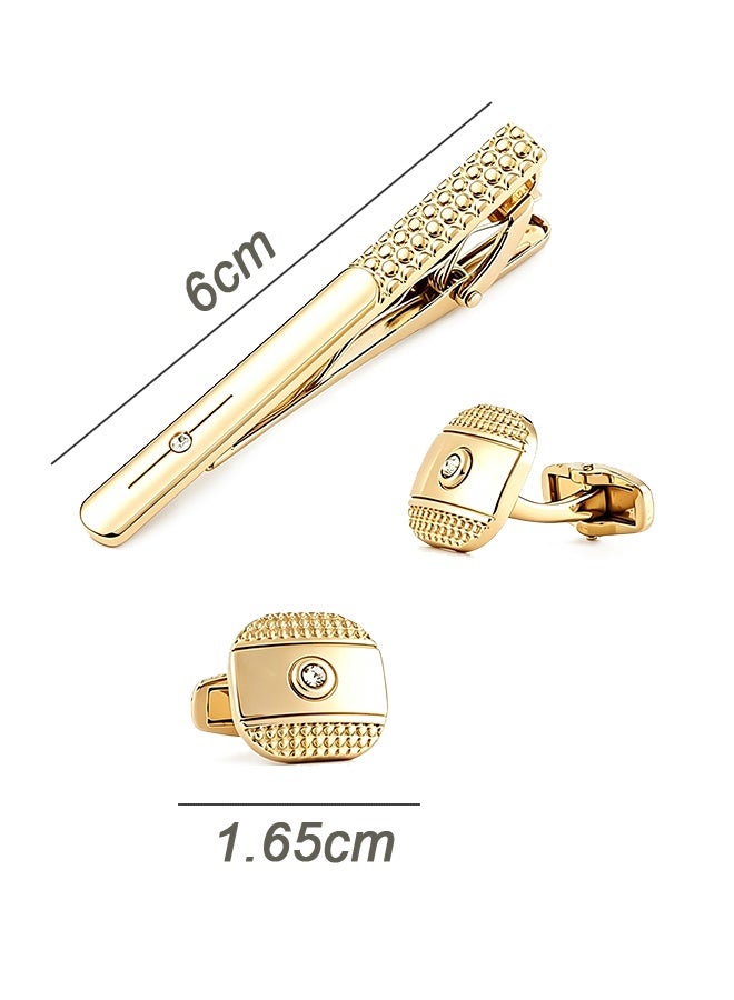 Quantum 3 Pcs Cufflinks and Tie Clip Set - Crystal Inlay Tie Clip & Cufflinks Set - Metal Cufflinks and Tie Clip Set for Business Meetings Weddings and Special Occasions (Gold) - Image 2