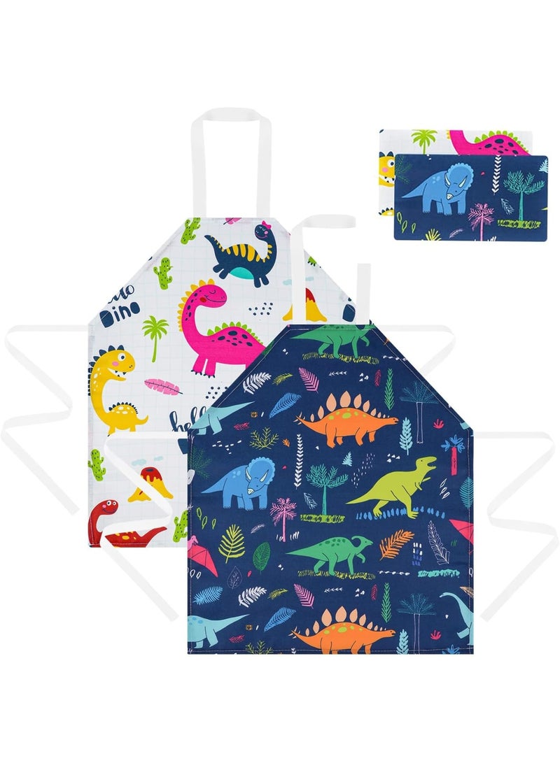 SOLARAE Kids Aprons, 2 Pcs Cartoon Style Adjustable Child Chef Aprons, Dinosaur Print Children's Apron for Kids Toddler Painting Baking Artist - Image 5