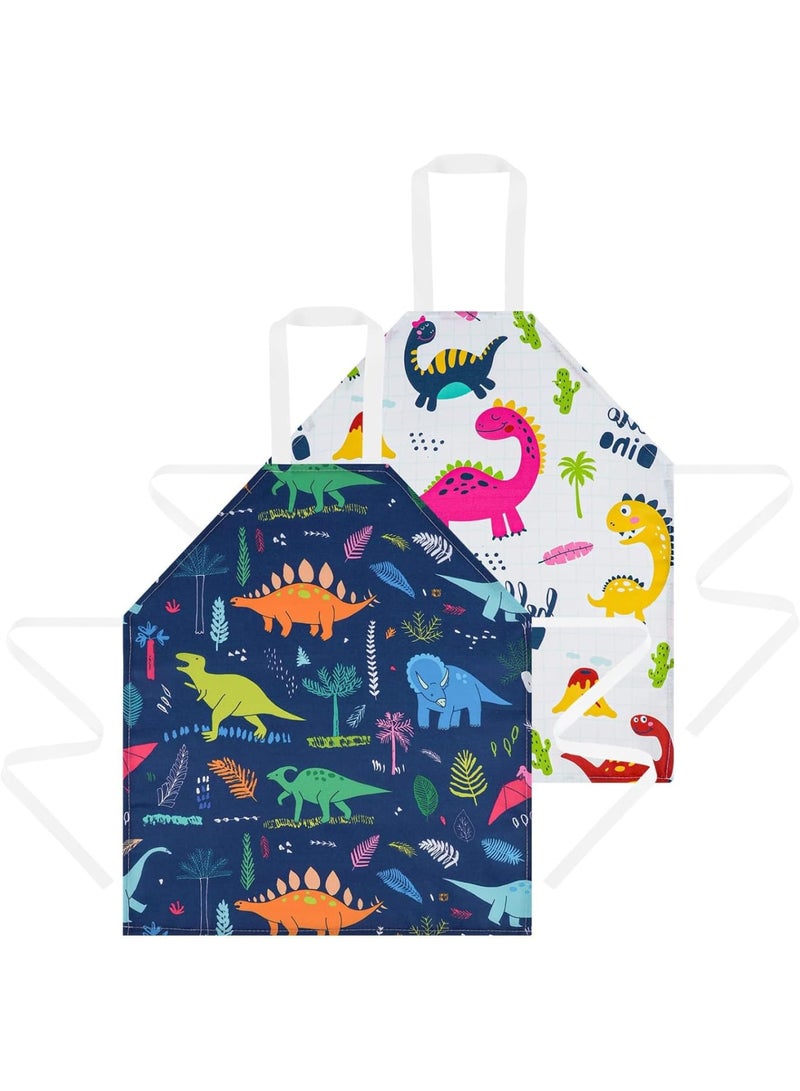 SOLARAE Kids Aprons, 2 Pcs Cartoon Style Adjustable Child Chef Aprons, Dinosaur Print Children's Apron for Kids Toddler Painting Baking Artist - Image 1
