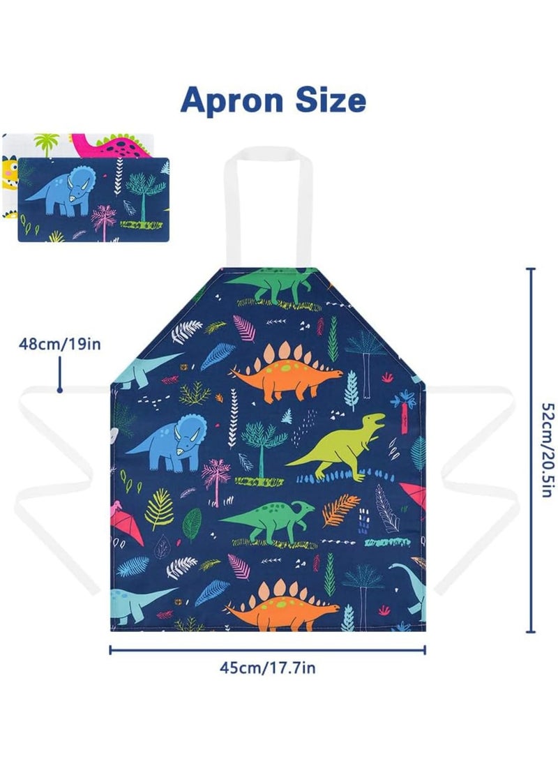 SOLARAE Kids Aprons, 2 Pcs Cartoon Style Adjustable Child Chef Aprons, Dinosaur Print Children's Apron for Kids Toddler Painting Baking Artist - Image 2