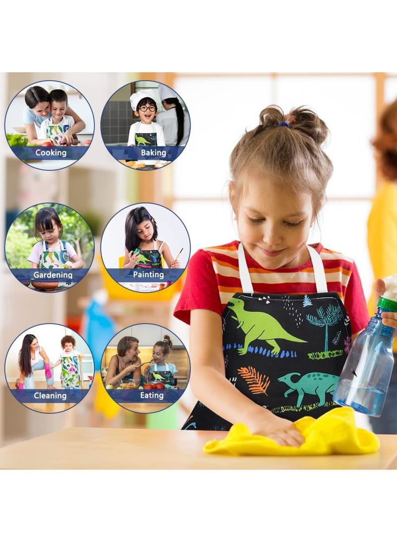 SOLARAE Kids Aprons, 2 Pcs Cartoon Style Adjustable Child Chef Aprons, Dinosaur Print Children's Apron for Kids Toddler Painting Baking Artist - Image 4