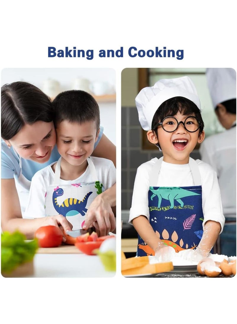 SOLARAE Kids Aprons, 2 Pcs Cartoon Style Adjustable Child Chef Aprons, Dinosaur Print Children's Apron for Kids Toddler Painting Baking Artist - Image 3
