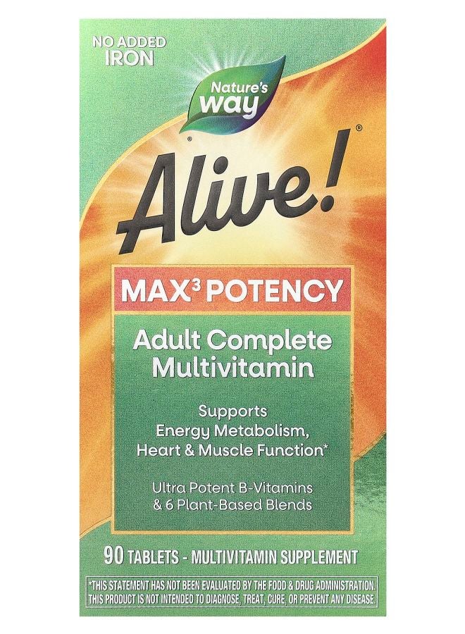 Alive!® Max3 Potency Adult Complete Multivitamin No Added Iron 90 Tablets