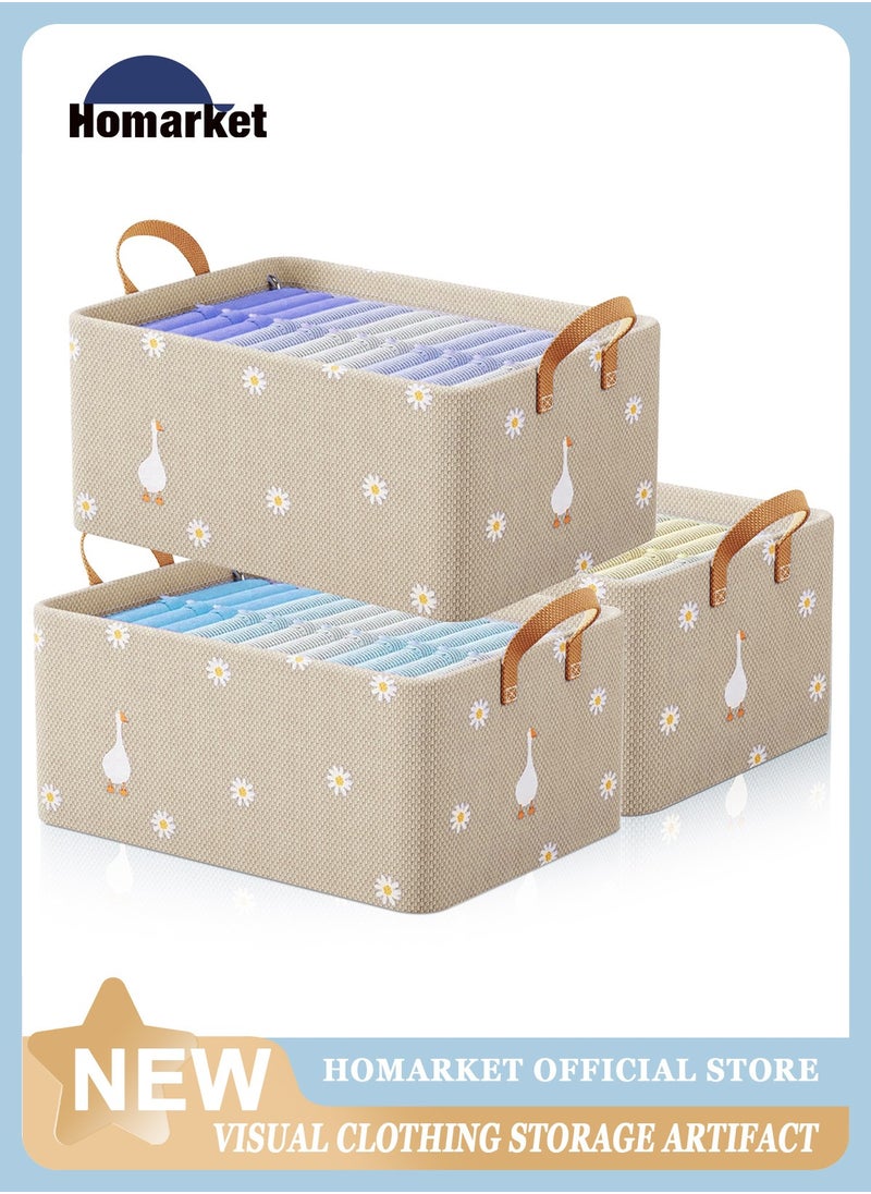 HomarKet 3pcs Wardrobe Clothes Organizer Foldable Closet Storage Organizer for Clothes Jeans Washable Closet Storage Boxes with Carrying Handles Cube Storage Bin for Home Bedroom Office  - Image 1