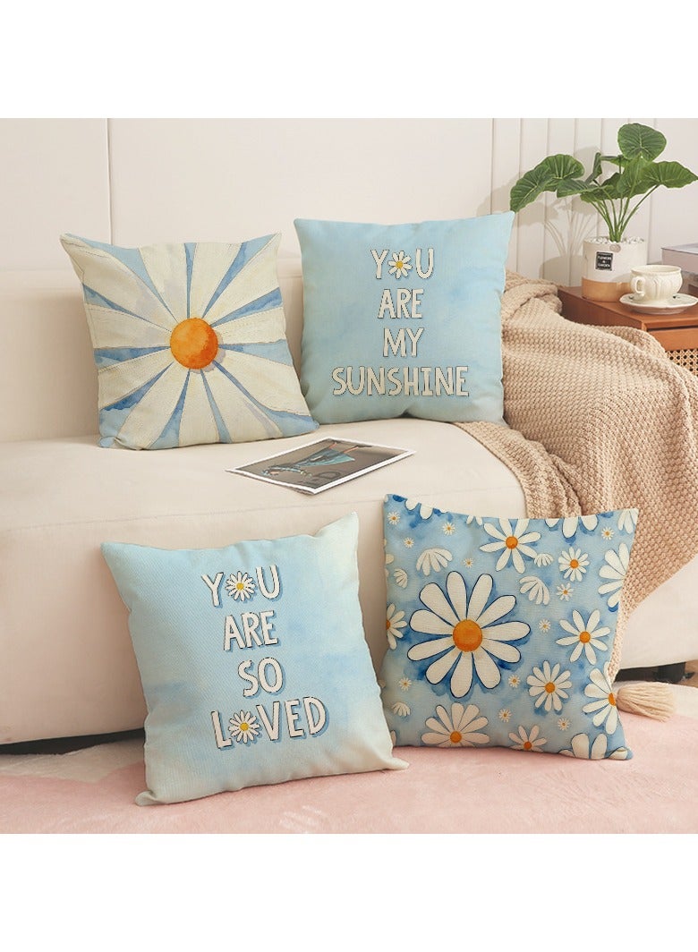 4 Pcs Daisy Printed Pillow Covers 45*45cm Home Sofa Bedroom Decor Cushion Cases Only Covers - Image 1