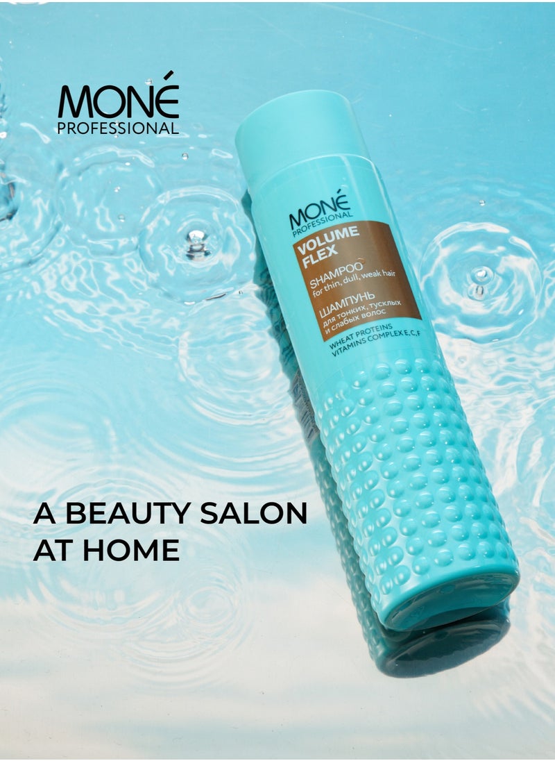 MONE Professional - Volume Flex Shampoo For Thin, Dull, And Weak Hair - Lightweight Conditioning And Extra Volume, Enhances Natural Hair Movement, Vitality, Softness And Lightness, Special Ingredients: Vitamin Complex E, C, F Known For Moisturizing, Antioxidant And Smoothing Properties, Neutral Fragrance With Citrus Notes, 300 Ml - Image 1