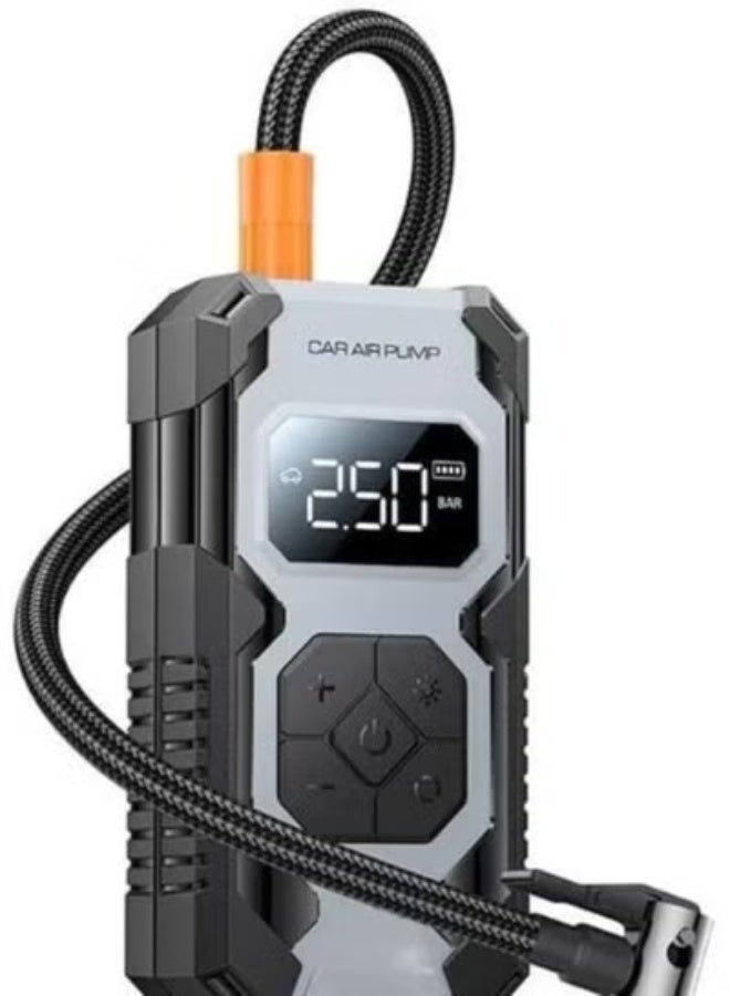 Portable electric air pump with 7800mAh battery, 5 inflation modes, preset pressure, digital display, and LED light for tires and balls - Image 1