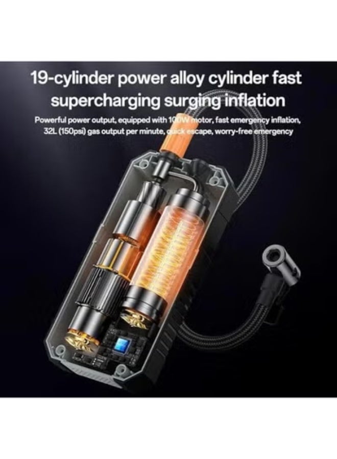 Portable electric air pump with 7800mAh battery, 5 inflation modes, preset pressure, digital display, and LED light for tires and balls - Image 2