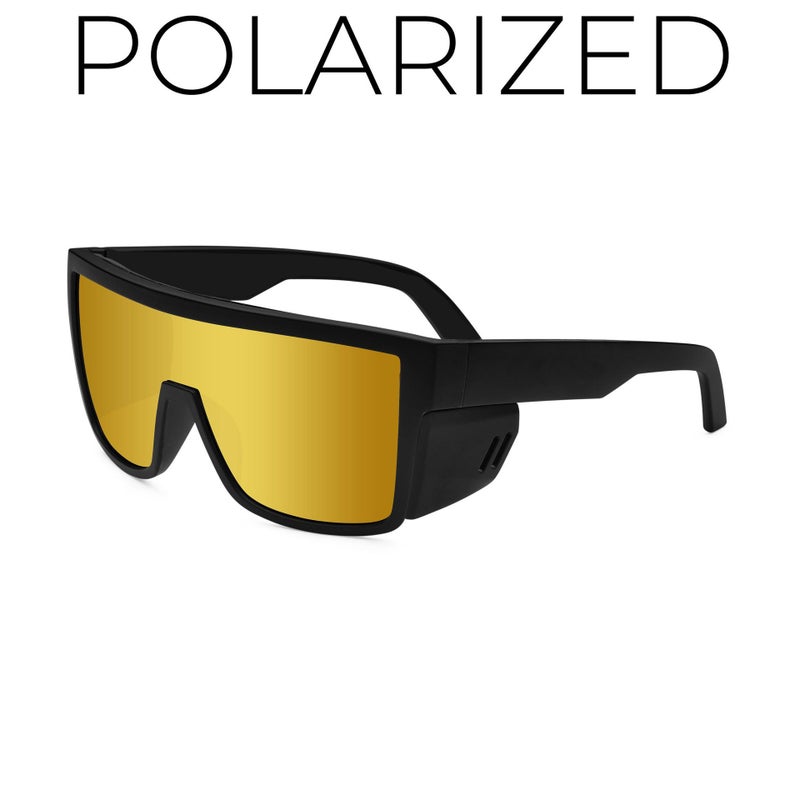 Leba Polarized Sports Sunglasses UV400 for Men & Women, Full-Frame Windproof Cycling Driving Glasses with Grey TAC Lenses, Black PC Frame - Black Frame Gold Polarized