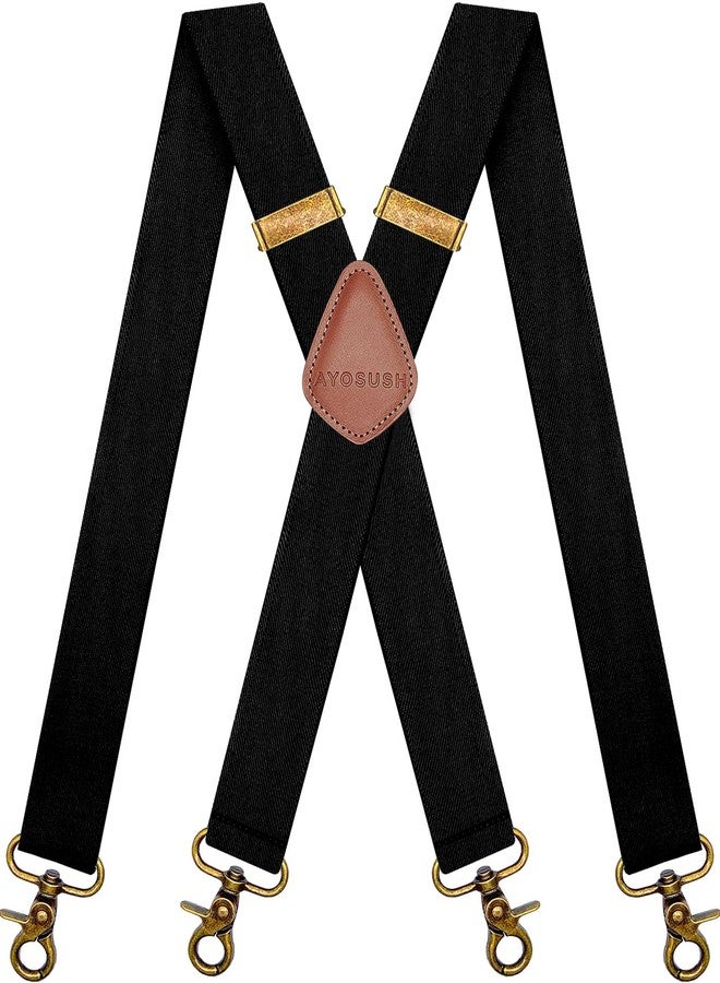 AYOSUSH Vintage Suspenders for Men Heavy Duty 4 Snap Hooks for Belt Loops Adjustable X Back (Black, One Size) - Image 1
