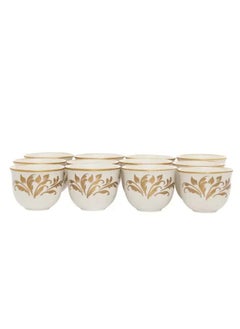 Alsaif Gallery Set of 12 white Arabic coffee cups with gold leaf pattern Al-Saif Gallery  - Image 1