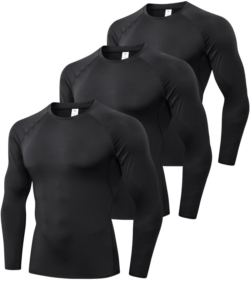 SPVISE Black Compression Shirt Men Long Sleeve Rash Guard Athletic Undershirt Gear T Shirt for Running Football Basketball - Image 1